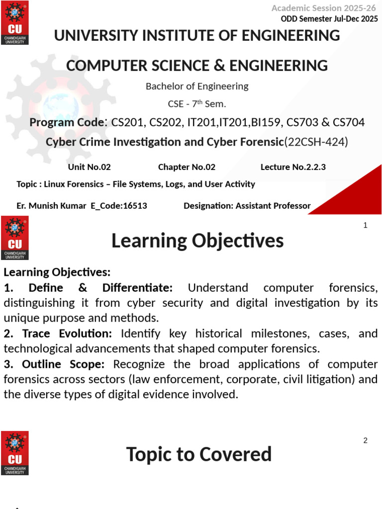 Lecture 2.2.3 Linux Forensics (Part 1) - File Systems, Logs, and User ...