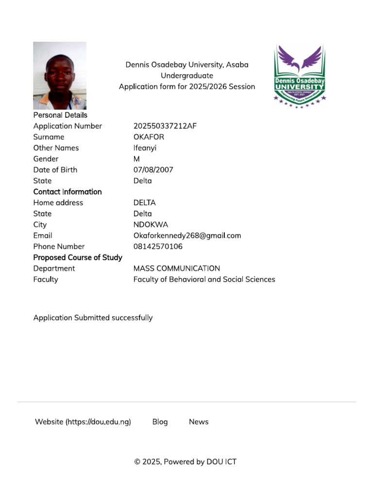 Okafor Application Slip | PDF