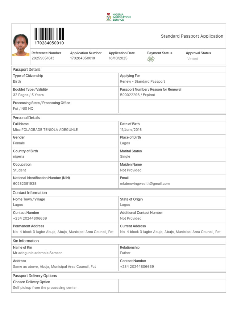 Standard Passport Application Details | PDF | Identity Document | Passport