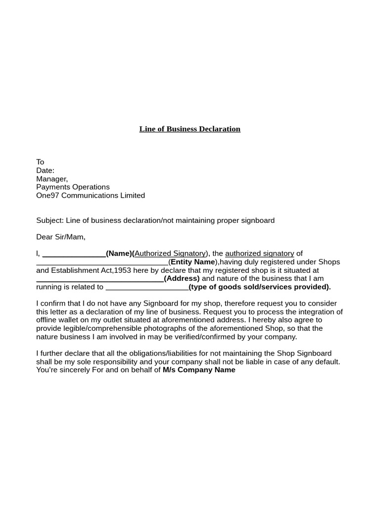 Line of Business Declaration Only | PDF