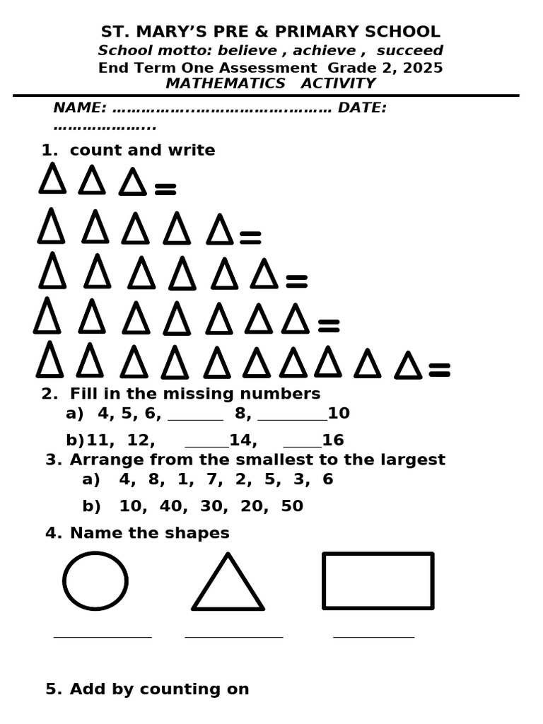 Grade 2 Mathematics Assessment 2025 | PDF