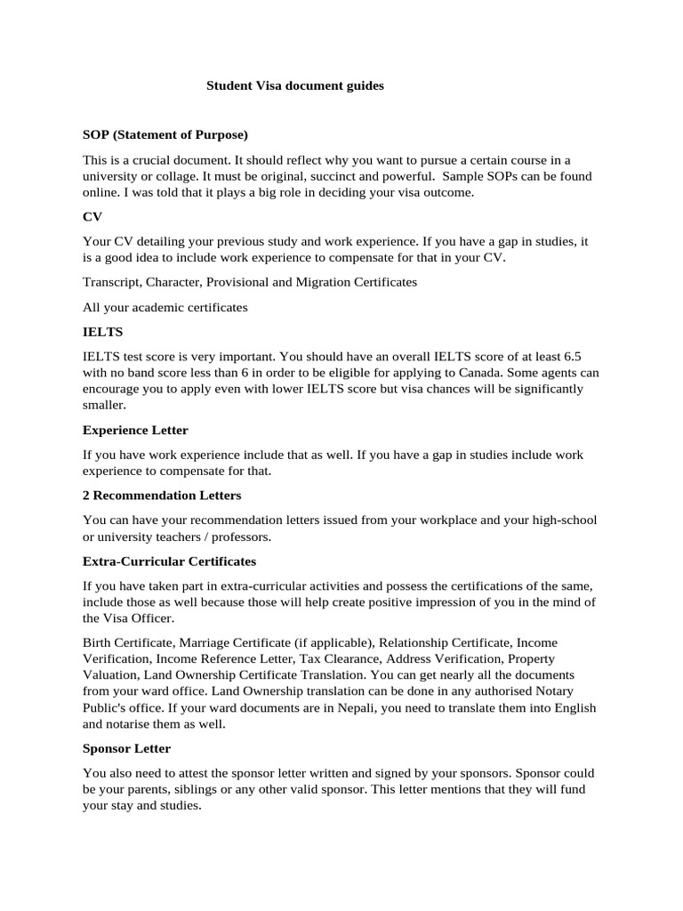 Canada Student Visa Document Checklist | PDF | Travel Visa | Passport