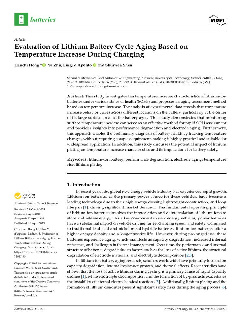 Lithium Battery Aging via Temperature Analysis | PDF | Lithium Ion ...