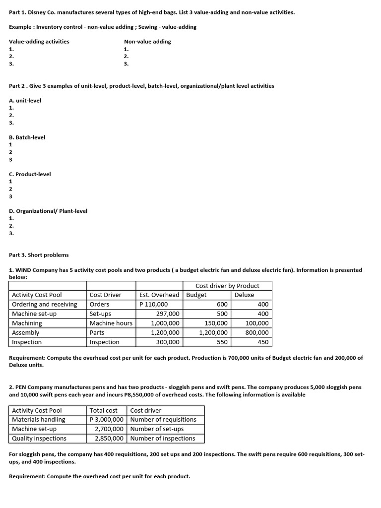 Disney Co. Activity Cost Analysis | PDF