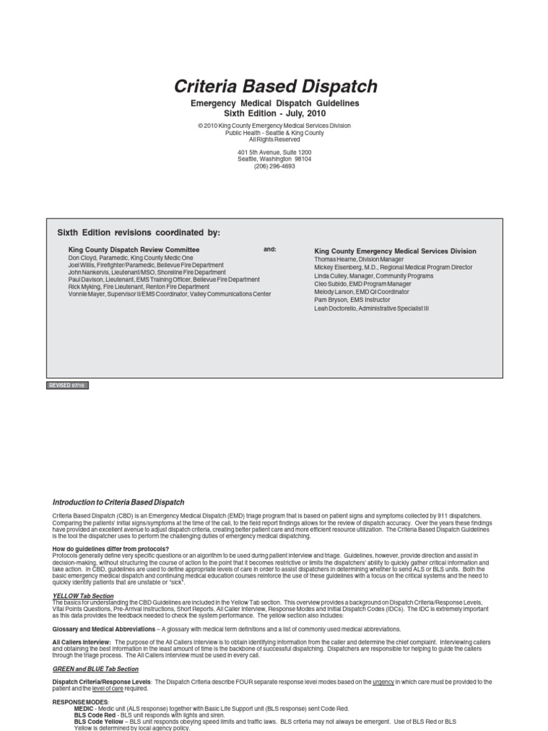 Criteria Based Dispatch Guidelines | PDF | Heart | Cardiopulmonary ...