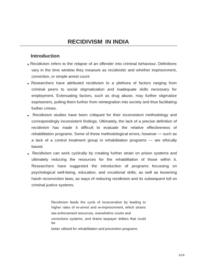 Residuvism in India Social Problem | PDF | Recidivism | Rehabilitation ...