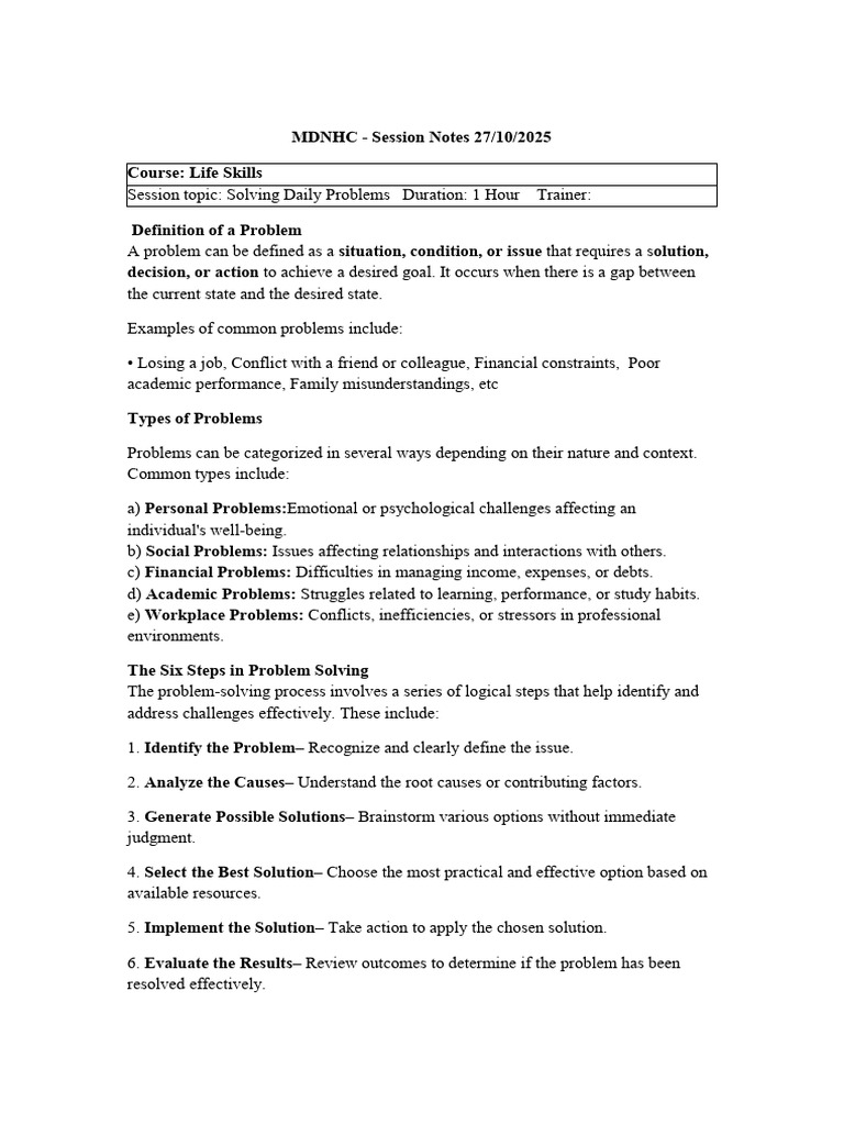 Life Skills: Solving Daily Problems Guide | PDF
