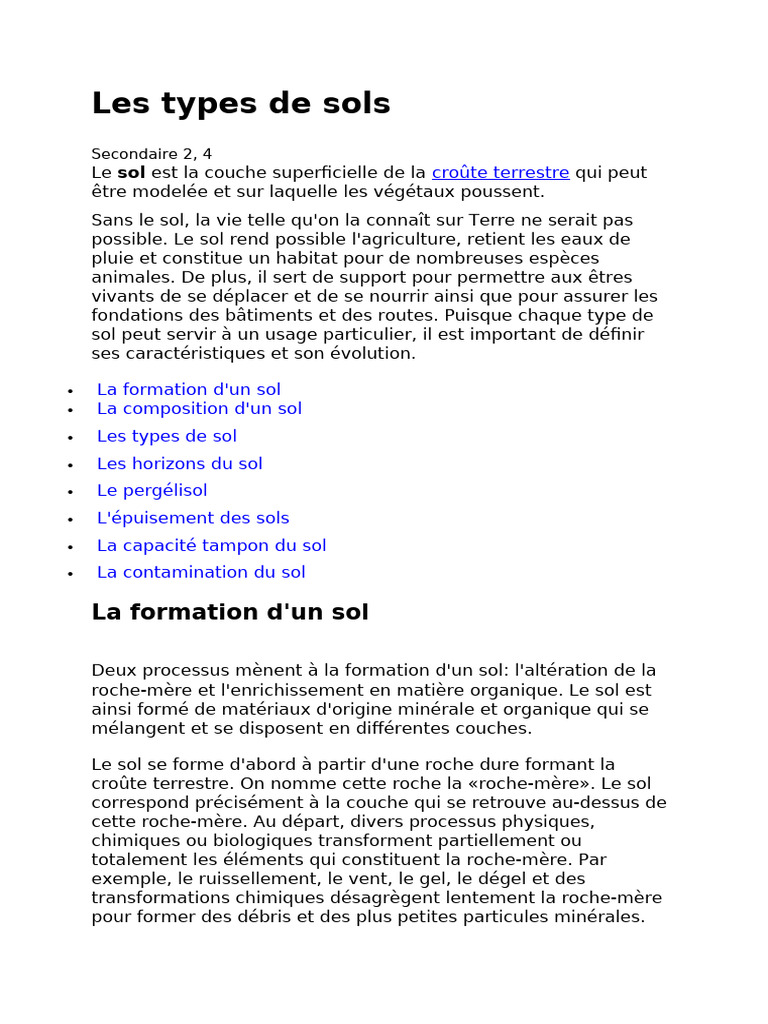 Types de sols et leurs caractéristiques | PDF | Sol (pédologie) | Limon