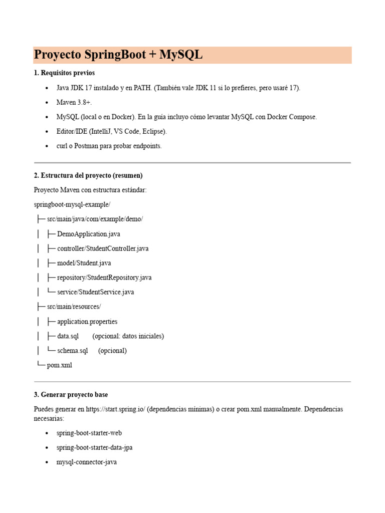 Proyecto Spring Boot con MySQL y Docker | PDF | Mi sql | SQL