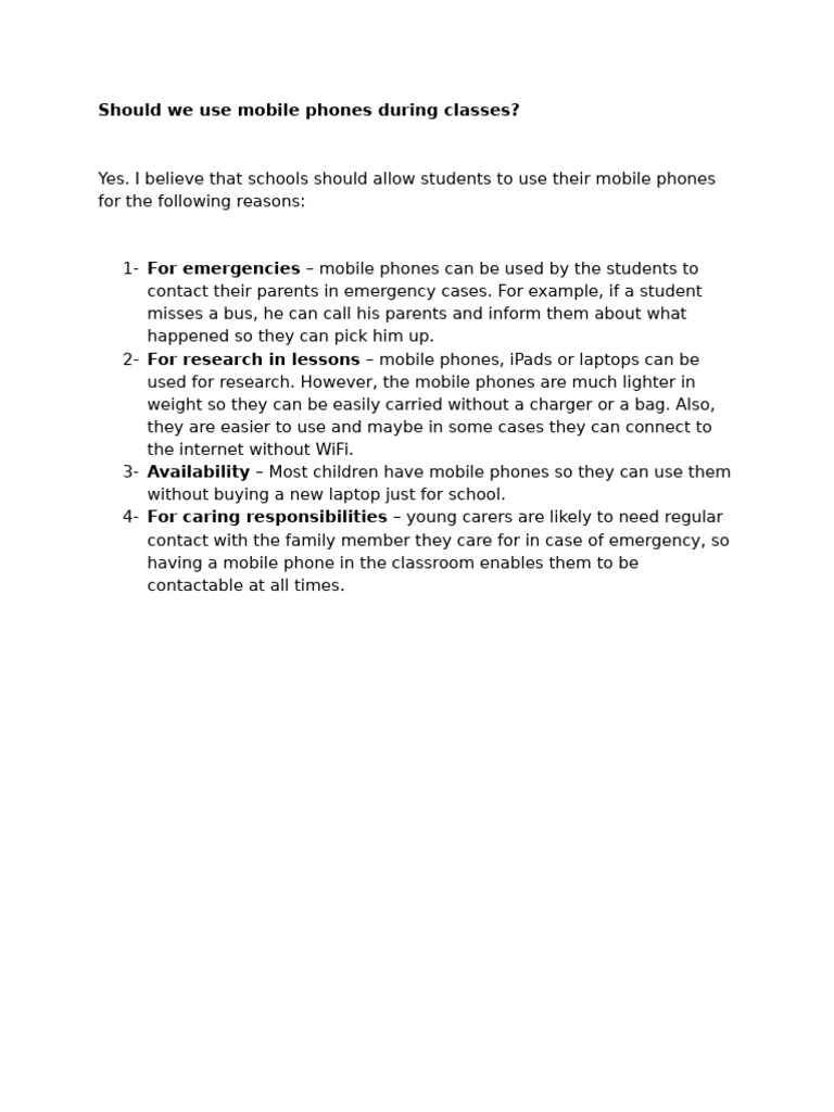 Debate - Should We Use Mobile Phones During Classes | PDF