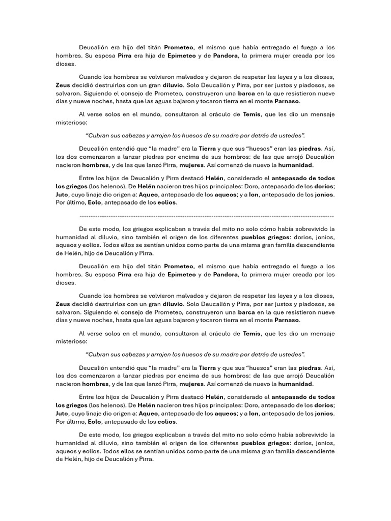 Deucalión y Pirra: Origen de los griegos | PDF | Prometeo | Mito de la ...