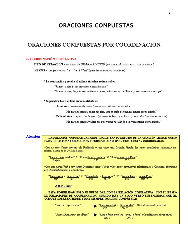 Oraciones Compuestas Coordinadas | PDF | Artes del Lenguaje y ...