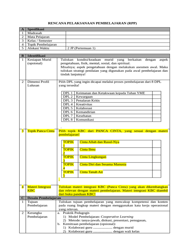 3 - Template RPP Cooperative Learning | PDF
