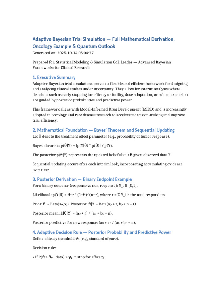 Adaptive Bayesian Trial Simulation Oncology | PDF | Bayesian Inference ...