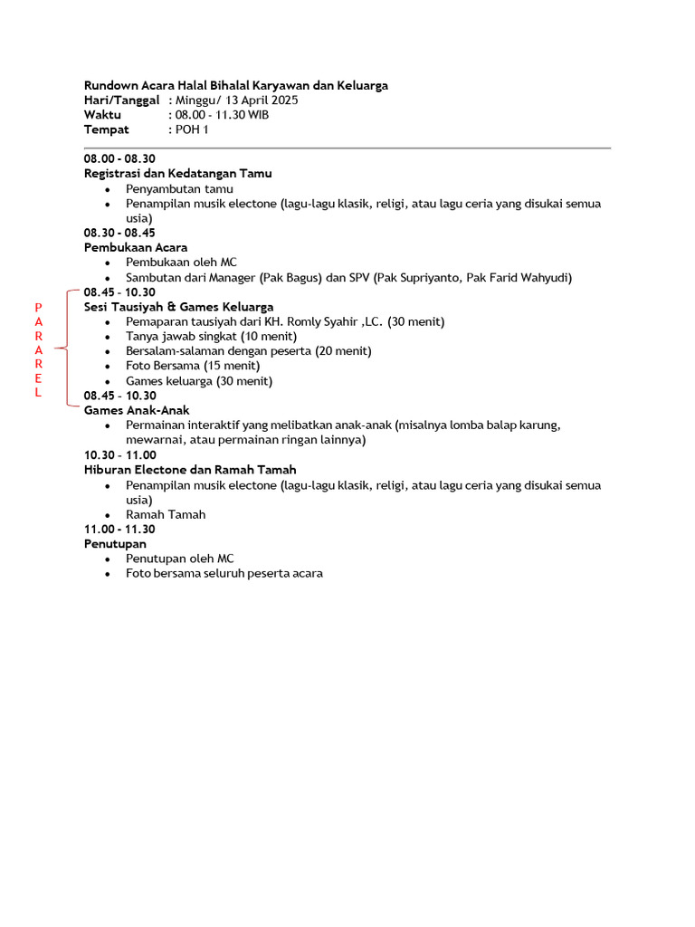 Rundown Halal Bihalal Karyawan 2025 | PDF