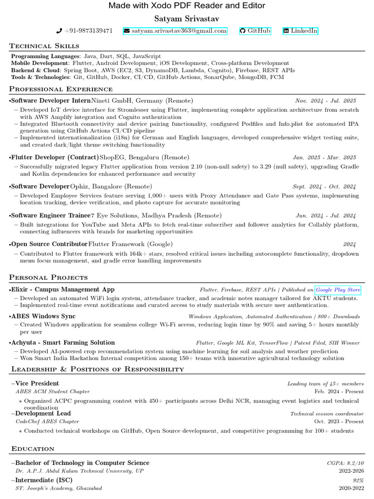 Satyam Srivastav - Software Developer Profile | PDF | Computing ...