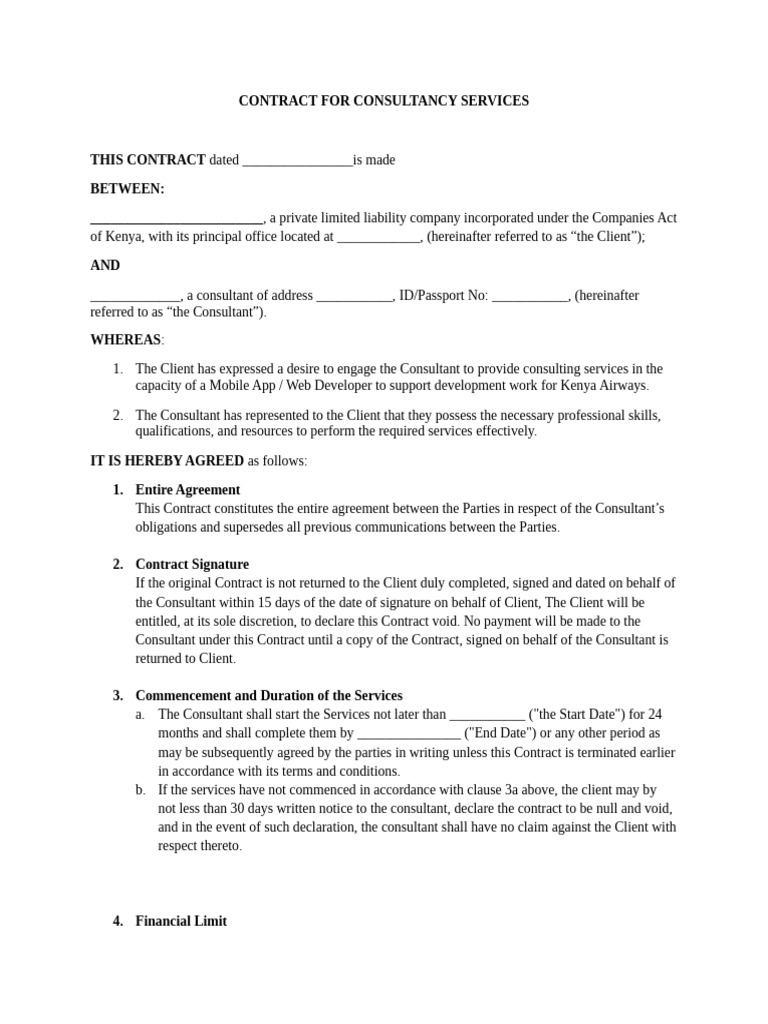Consultancy Contract for Kenya Airways | PDF | Breach Of Contract ...