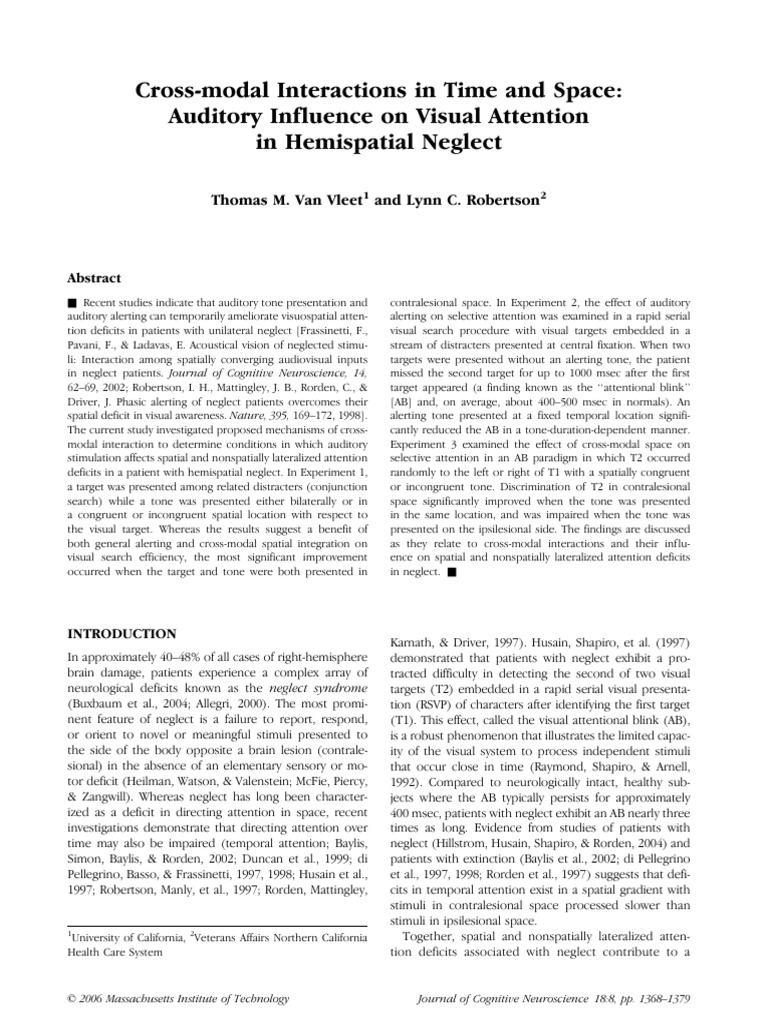 Auditory Effects on Visual Attention in Neglect | PDF | Attention ...