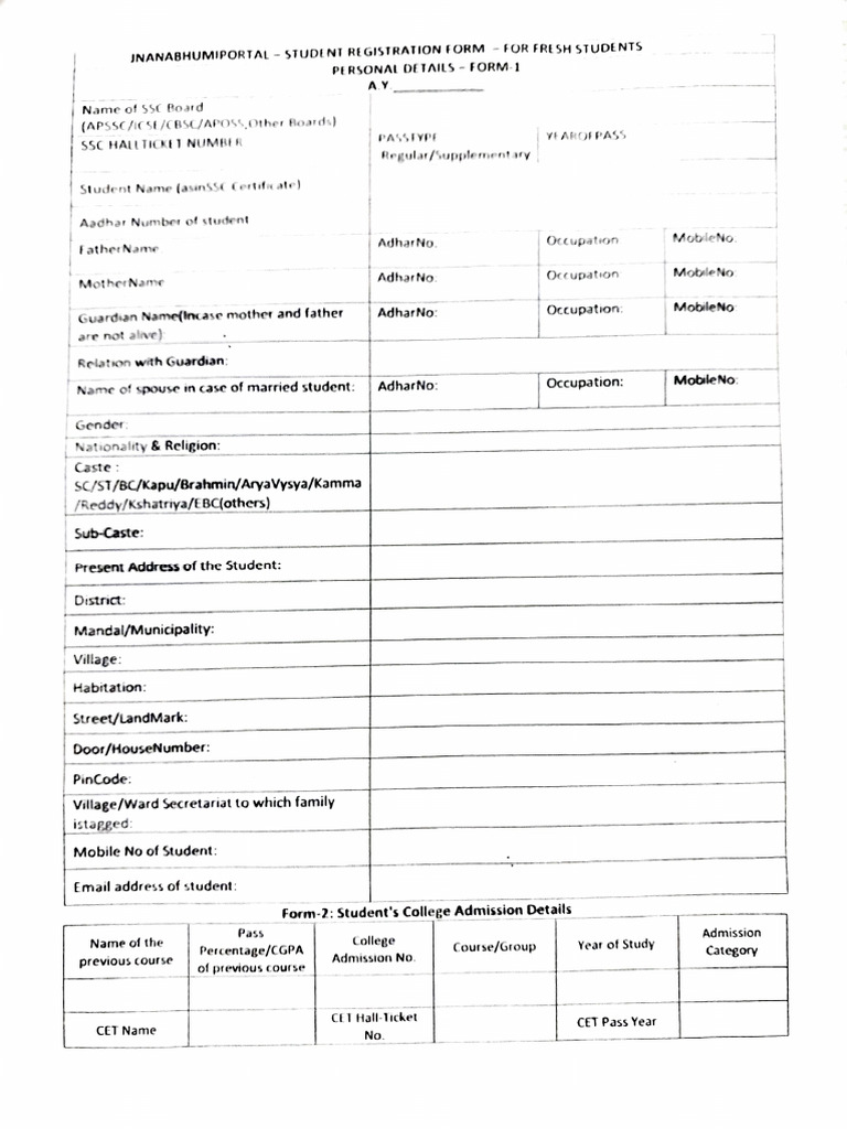 Student Registration Form for Fresh Students | PDF