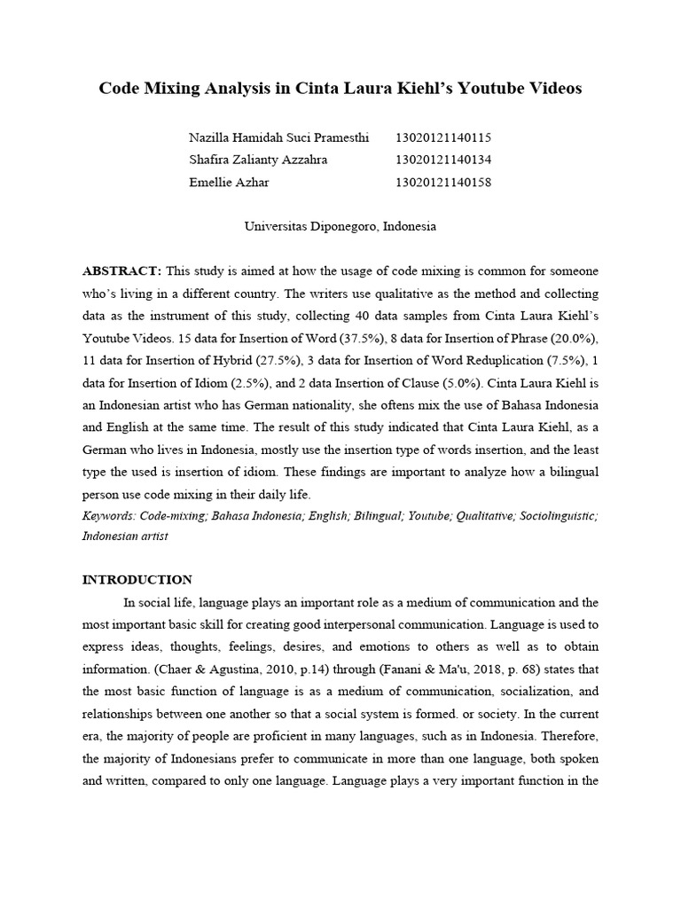 Code Mixing in Cinta Laura Kiehl's Videos | PDF | Linguistics ...