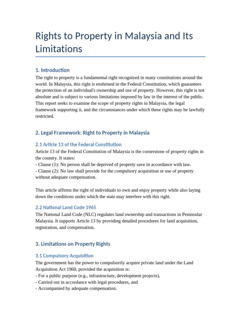 Property Rights and Limitations in Malaysia | PDF | Civil Law (Common ...