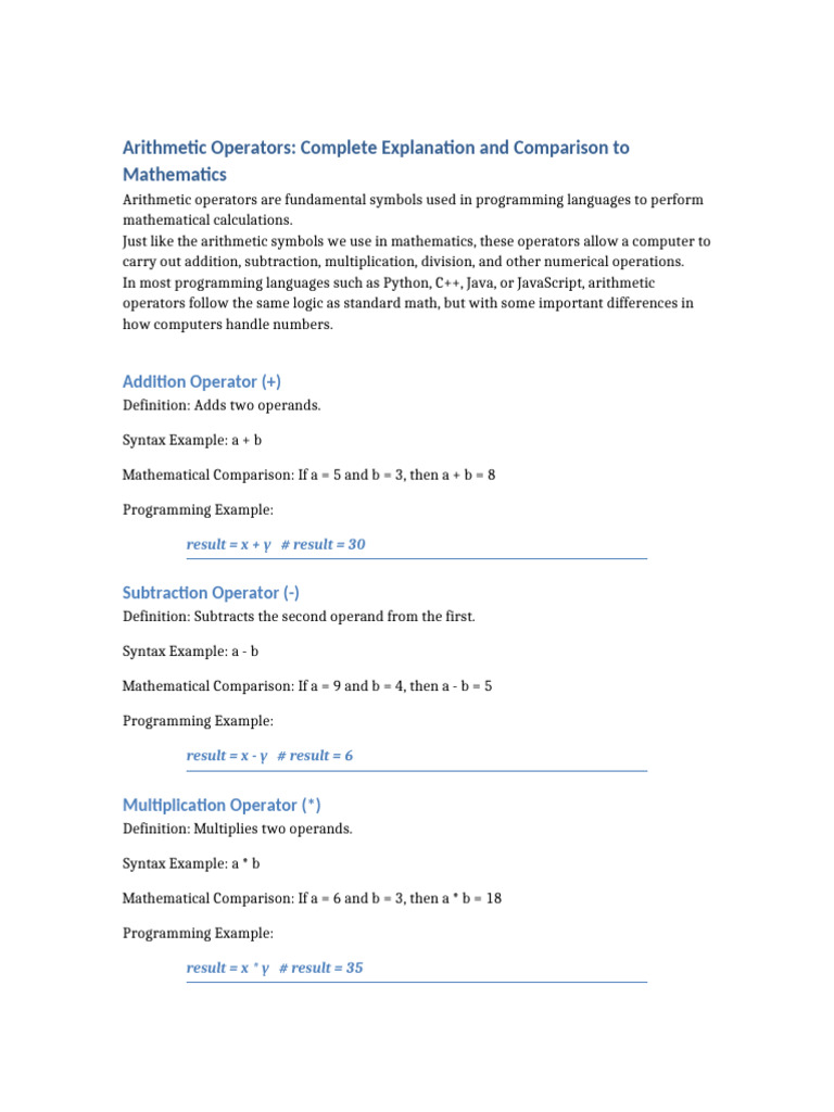 Understanding Arithmetic Operators in Programming | PDF | Division ...