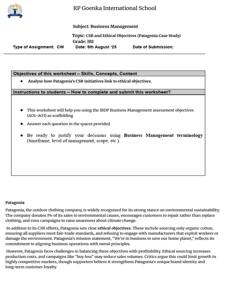 Patagonia's CSR and Ethical Goals Analysis | PDF | Corporate Social ...