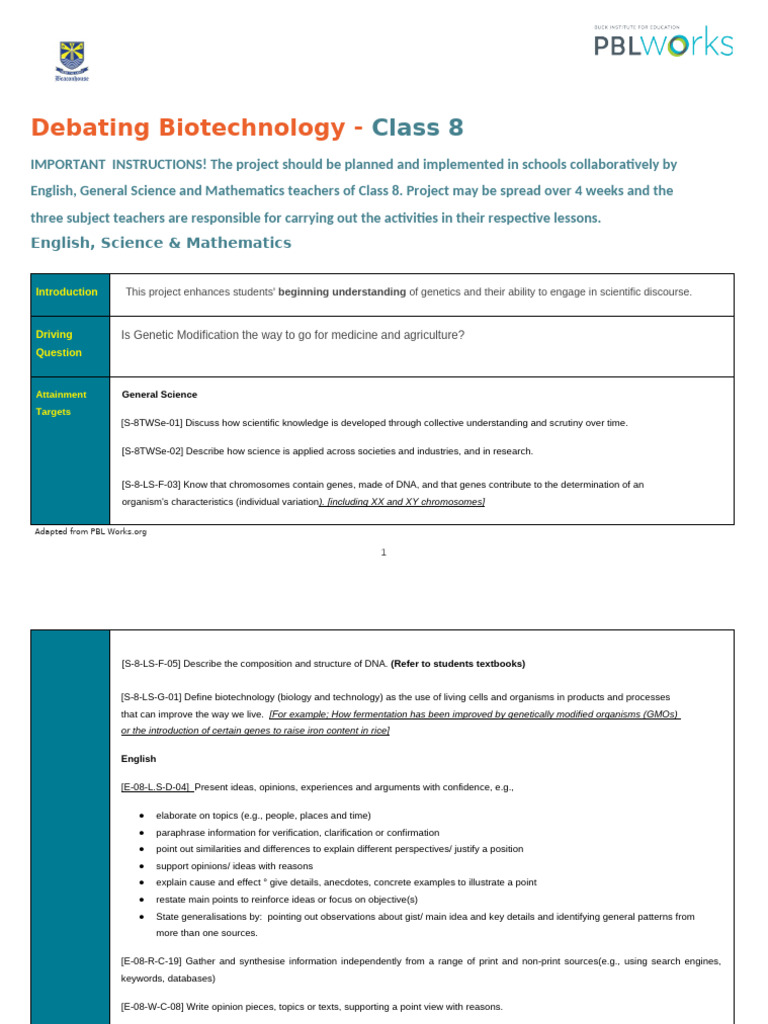 Class 8 Biotechnology Project Guide | PDF | Genetically Modified ...