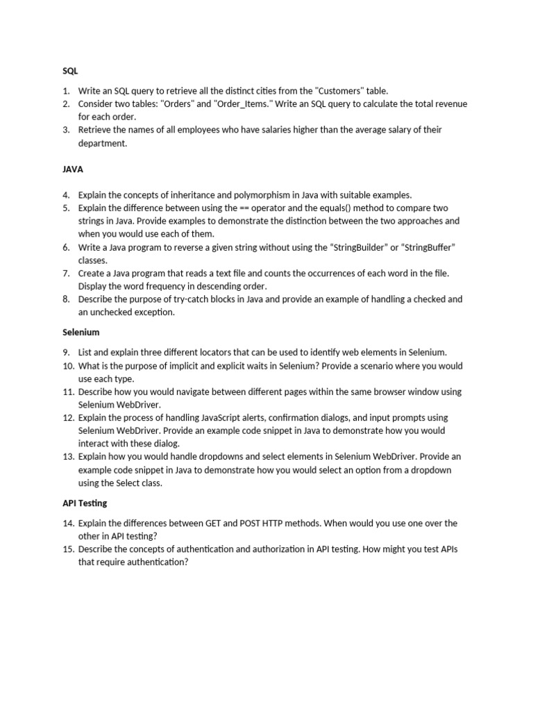 Java and Selenium Interview Questions | PDF