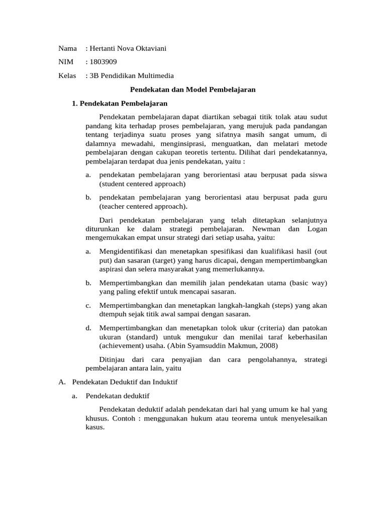Pendekatan dan Model Pembelajaran Efektif | PDF