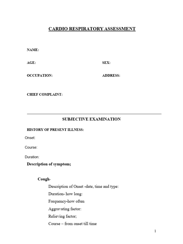 Template For Assessment of Pulmonary Patients (1) - 1 | PDF | Cough ...