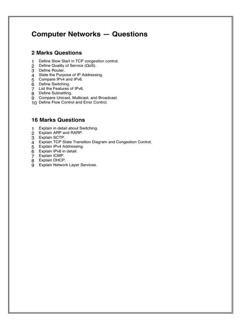 Computer Networks: Key Concepts & Questions | PDF