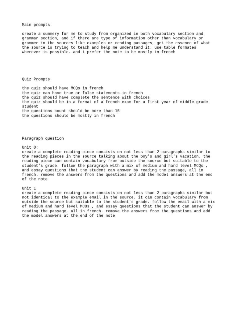 French Study Guide with Quizzes and Readings | PDF