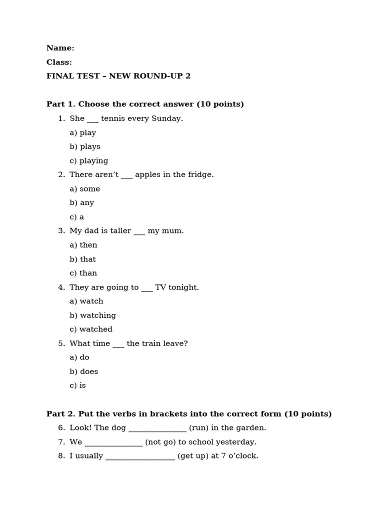 Final Test - Kids 2A2 | PDF