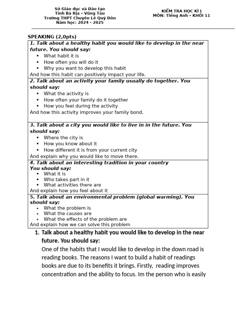 English Speaking Test Topics for 11th Grade | PDF | Fossil Fuels | Fuels