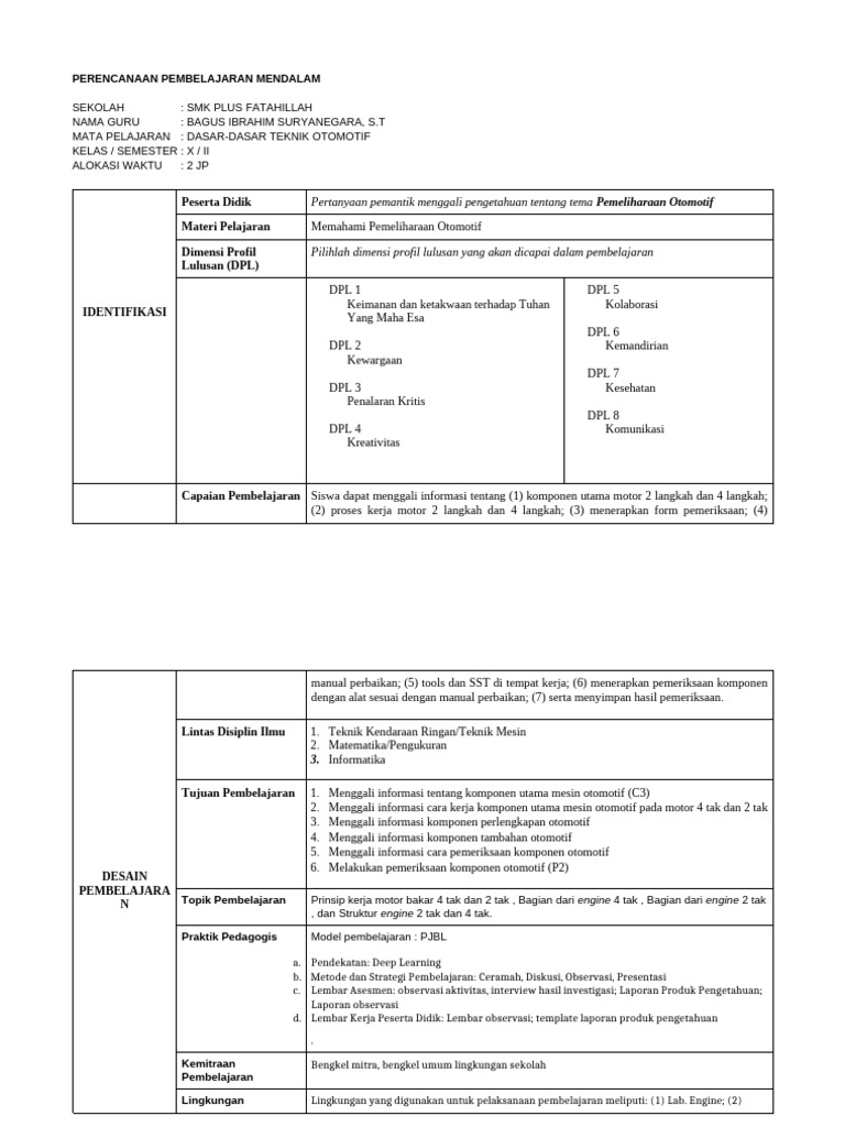 Template - RPP Pembelajaran Mendalam Kosongan | PDF