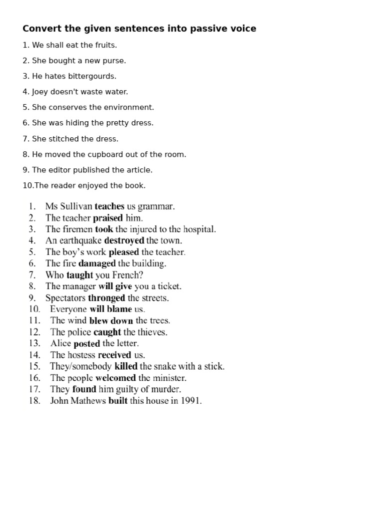 Convert The Given Sentences Into Passive Voice | PDF