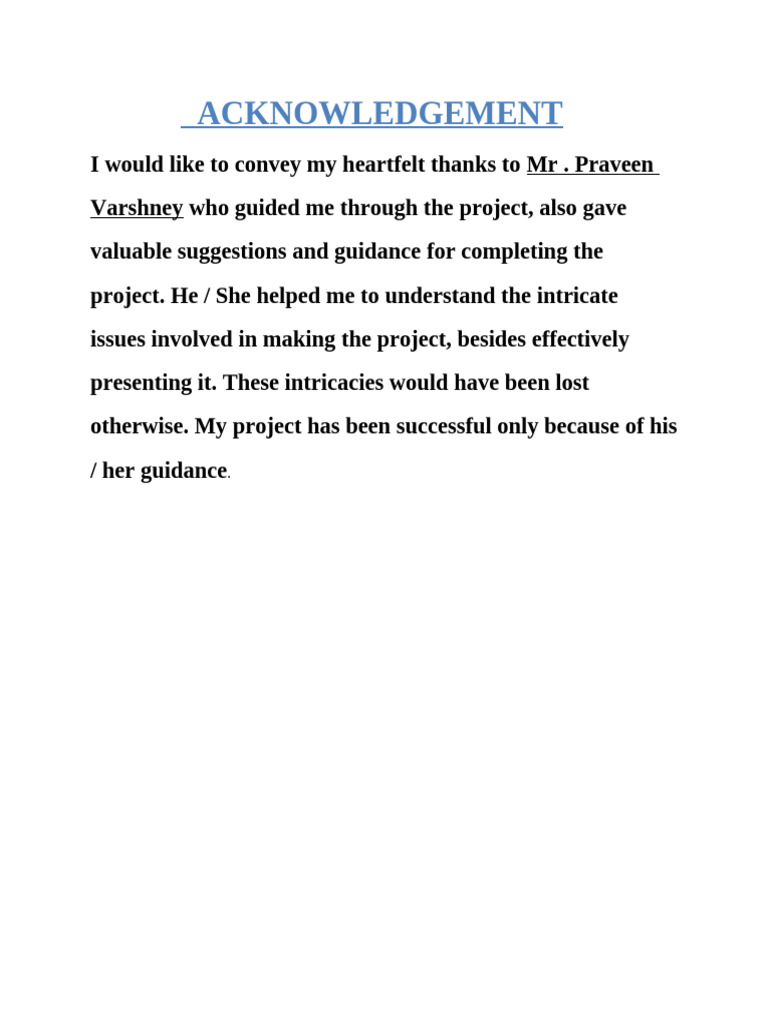 Acknowledgment of Project Guidance | PDF