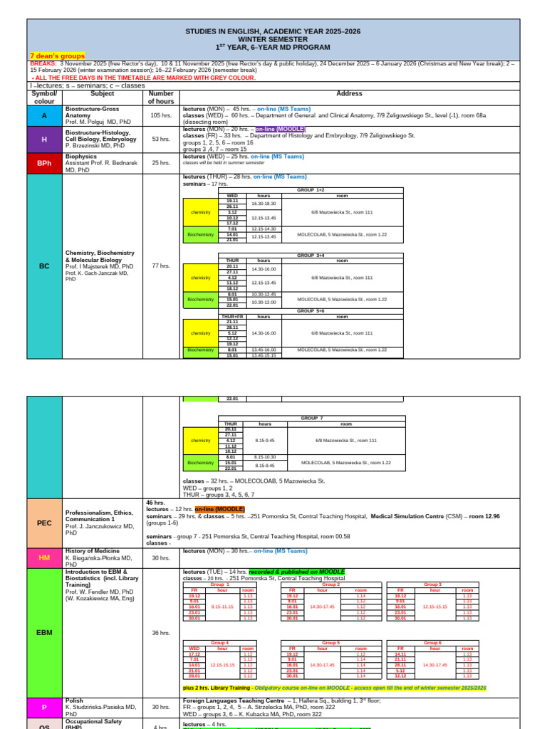 2025-2026 MD Program Timetable | PDF | Doctor Of Medicine | Educational ...