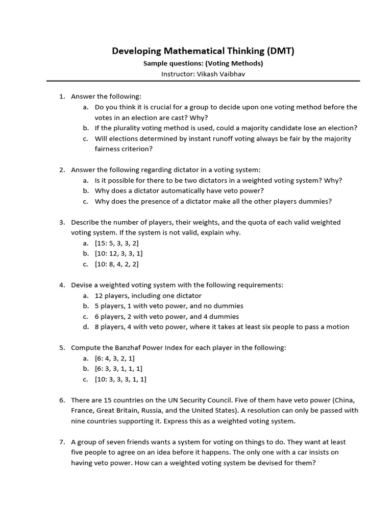 Voting Methods and Mathematical Analysis | PDF | Voting | Two Round System