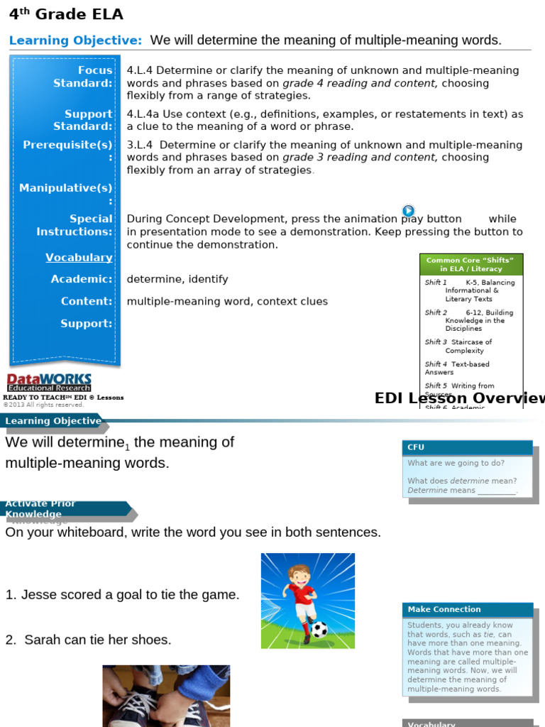 4th Ela L 4.0 Multiple Meaning Words DW Ccss | PDF | Linguistics ...