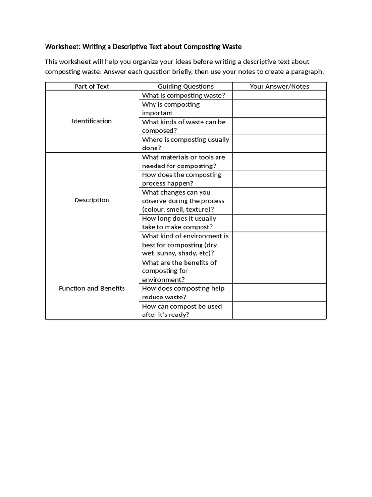 Composting Waste: Descriptive Writing Guide | PDF