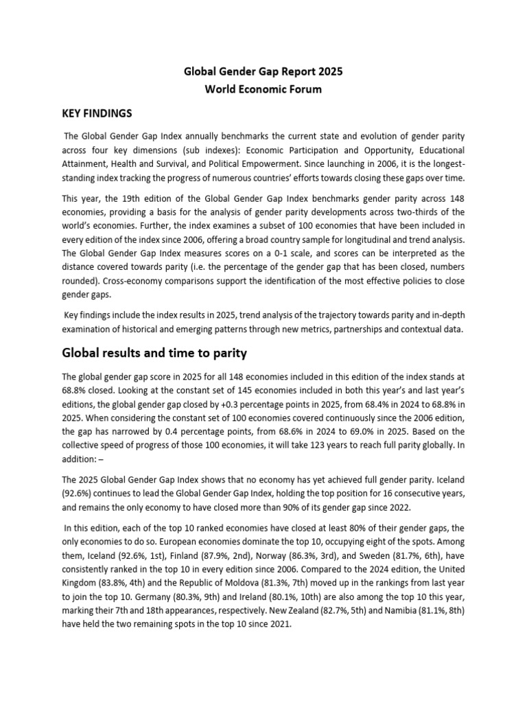 Global Gender Gap Report 2025 Insights | PDF | Gender Pay Gap ...