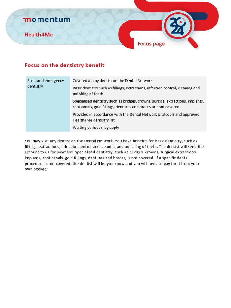 2024 - Health4Me Focus On Dentistry Benefit | PDF | Dentistry | Dental ...