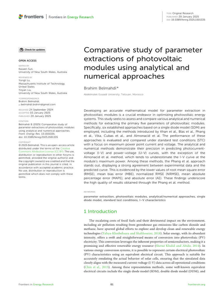 Comparative Analysis of PV Parameter Extraction | PDF | Photovoltaics