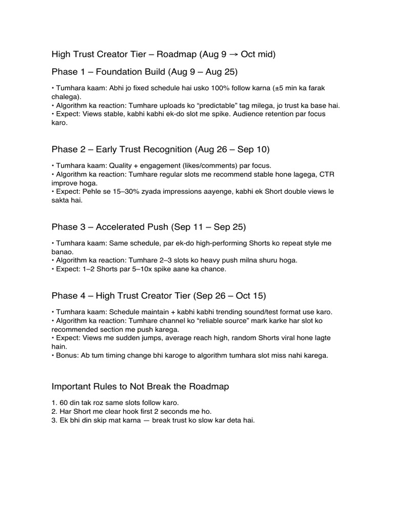 High Trust Creator Roadmap Overview | PDF