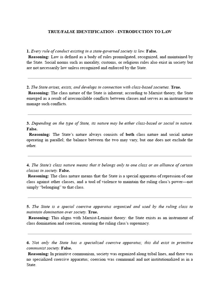 True/False Law Concepts Explained | PDF | State (Polity) | Marriage