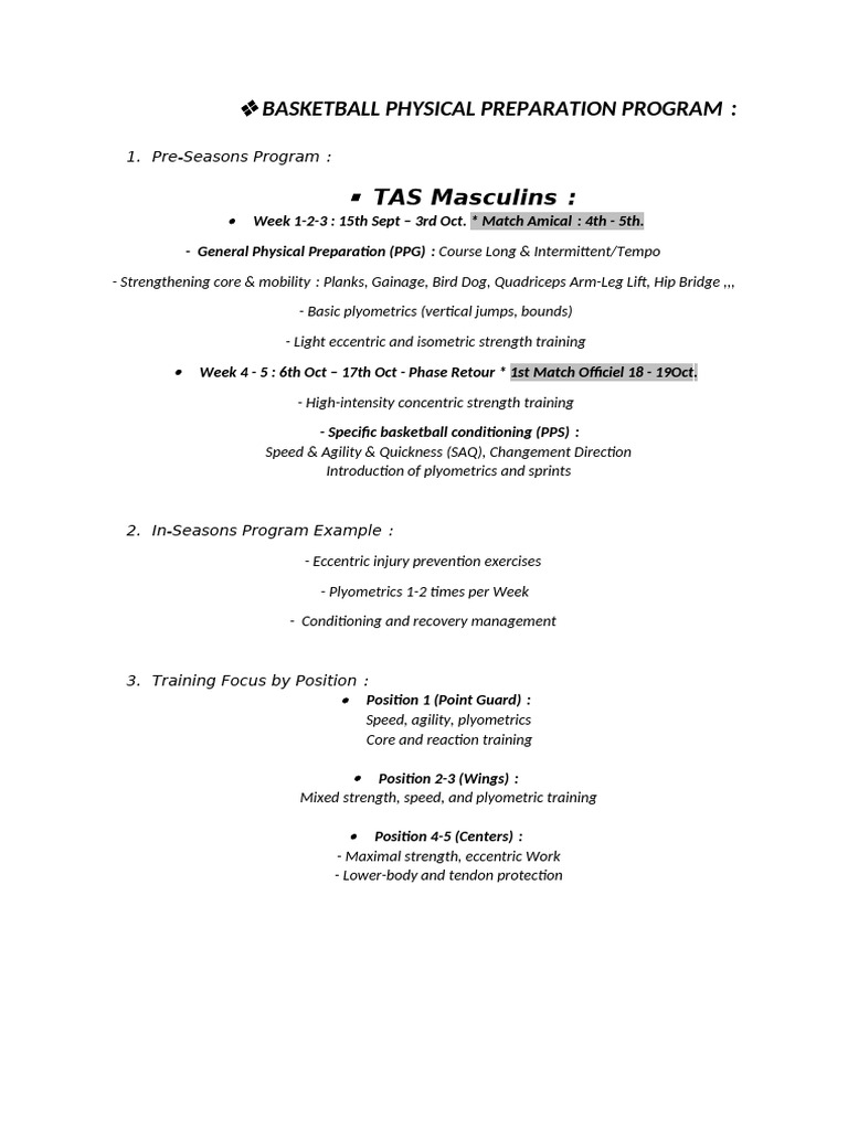 Basketball Physical Preparation Program | PDF | Strength Training ...