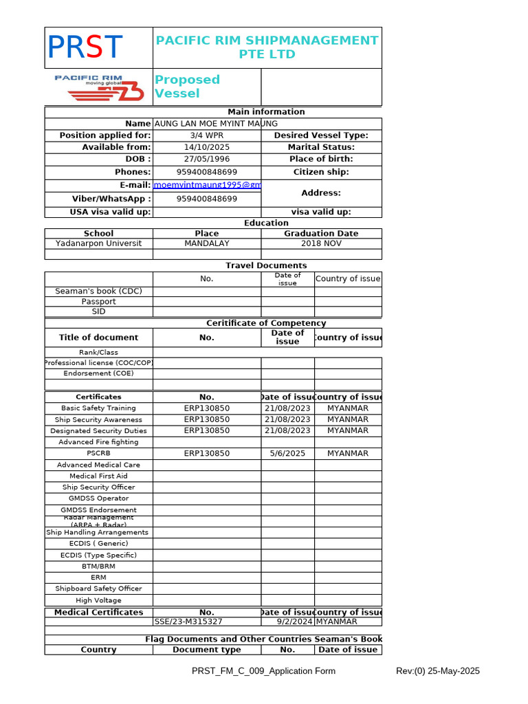 Application for Pacific Rim Shipmanagement | PDF | Government And ...