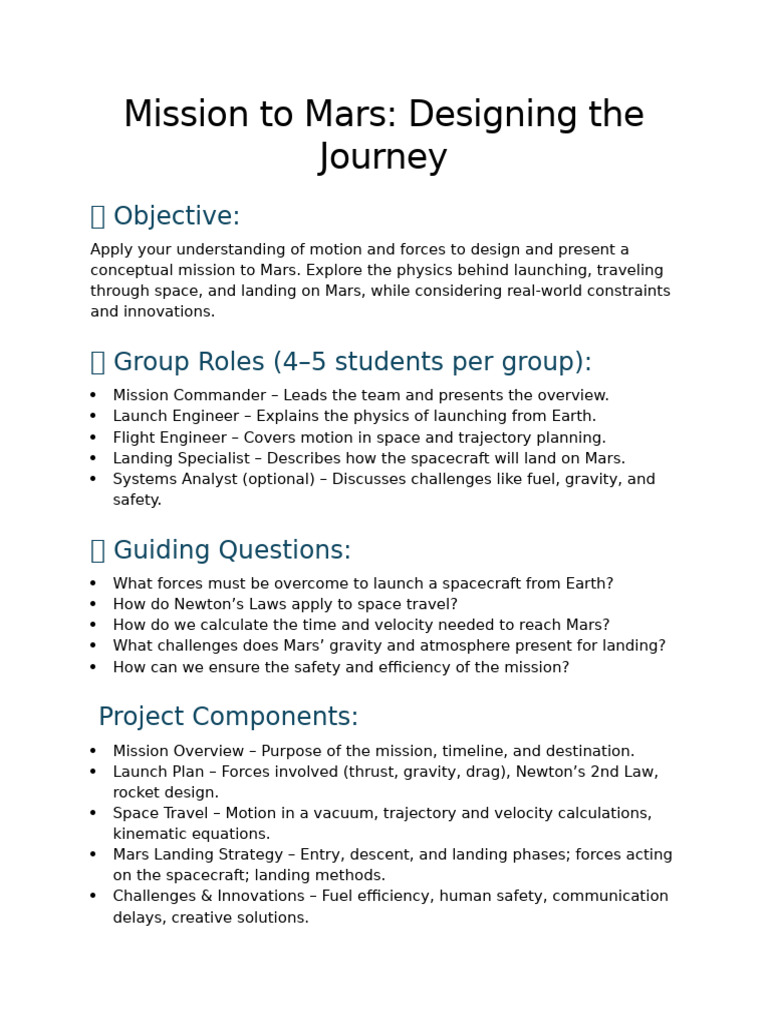 Mars Mission Design Project Guide | PDF